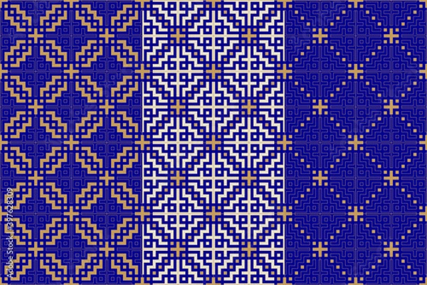 Obraz Set of vector seamless patterns with geometric pattern, drawn repeating background. Artistic vector background.