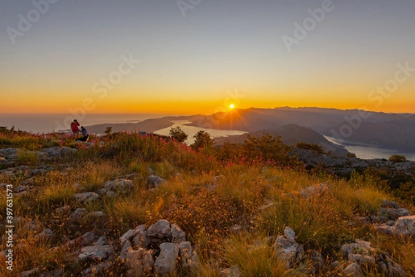 Obraz A coast of the adriatic sea at sunset. View from the top of mountain