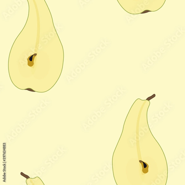 Fototapeta Pear on a beige background. Seamless pattern. Bright illustration.