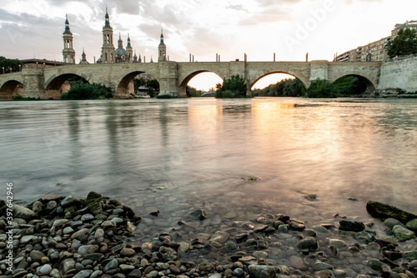 Obraz river bridge saragossa