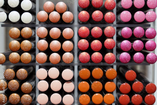 Fototapeta Colorful lipstick crayons on a shelf