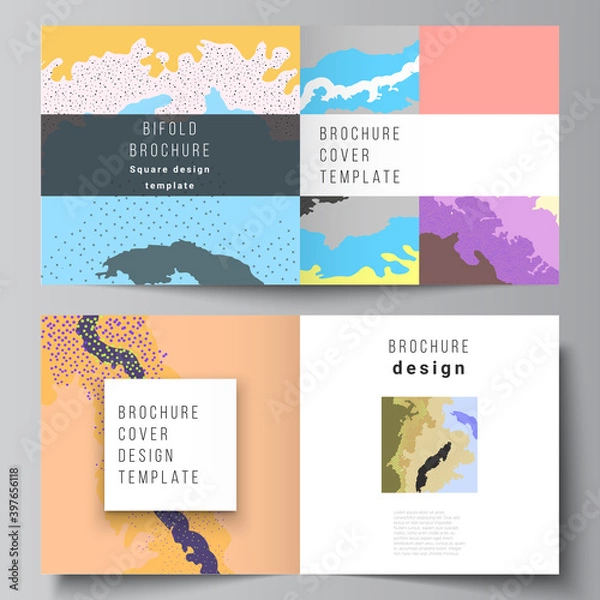 Fototapeta Vector layout of two covers templates for square design bifold brochure, flyer, cover design, book design, brochure cover. Japanese pattern template. Landscape background decoration in Asian style.