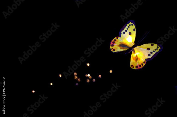 Obraz butterfly on black leaving a light trail