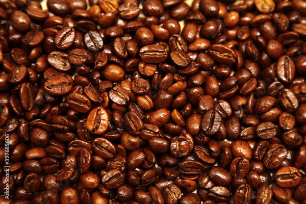 Obraz Roasted coffee beans closeup. Background