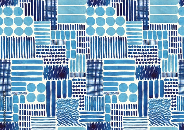 Obraz 点と線　水彩画シームレスパターン・テキスタイル