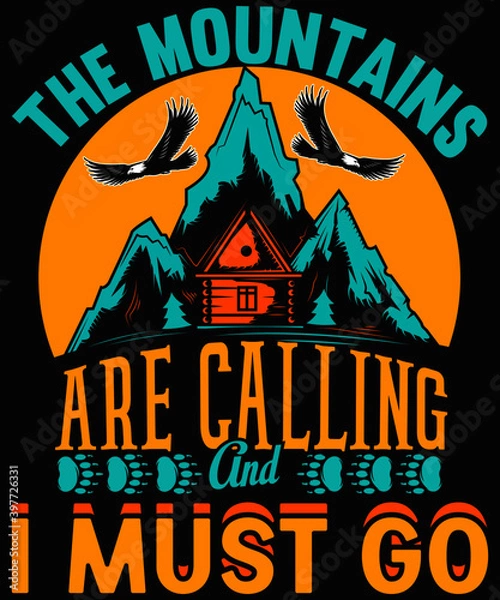 Obraz typography graphics with mountains and eagle. Vintage print for slogan tee shirt. Grunge t-shirt print. Vector illustration.