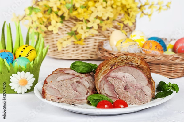 Fototapeta traditional easter roasted turkey