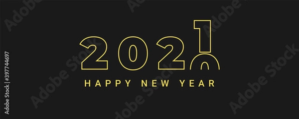 Obraz Happy New Year 2021. New year vector illustration of the number one replacing the zeros on black background