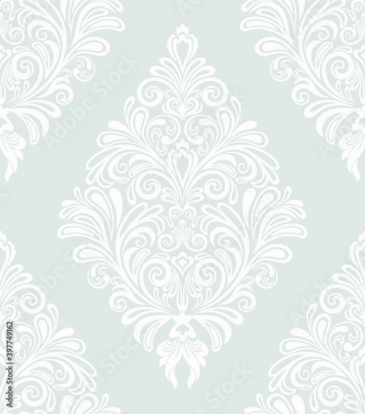 Fototapeta Seamless grey background with white pattern in baroque style. Vector retro illustration. Ideal for printing on fabric or paper for wallpapers, textile, wrapping.
