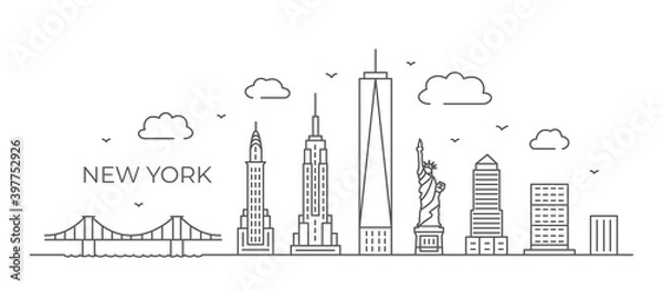 Fototapeta New York Line drawing New York illustration in line style on white background