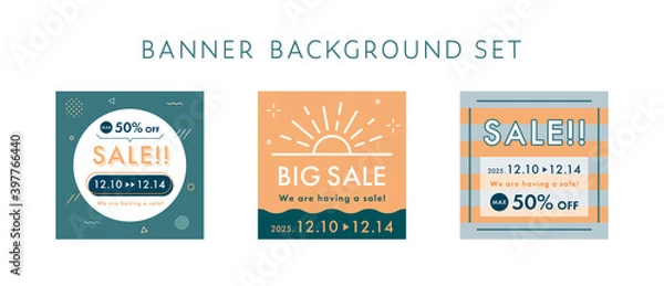 Fototapeta バナーの背景テンプレートのセット／広告／正方形／フレーム／枠／装飾／デザイン