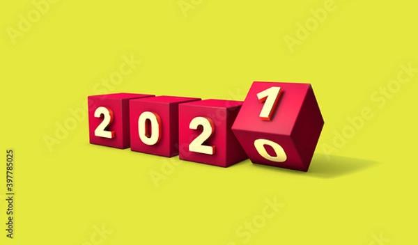 Obraz new year change 2020 2021 gold red cube yellow background