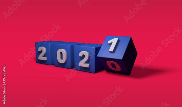 Obraz new year change 2020 2021 blue cube red background