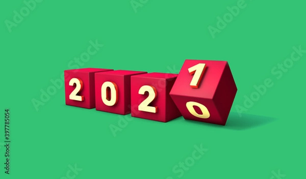 Obraz new year change 2020 2021 gold red cube green background
