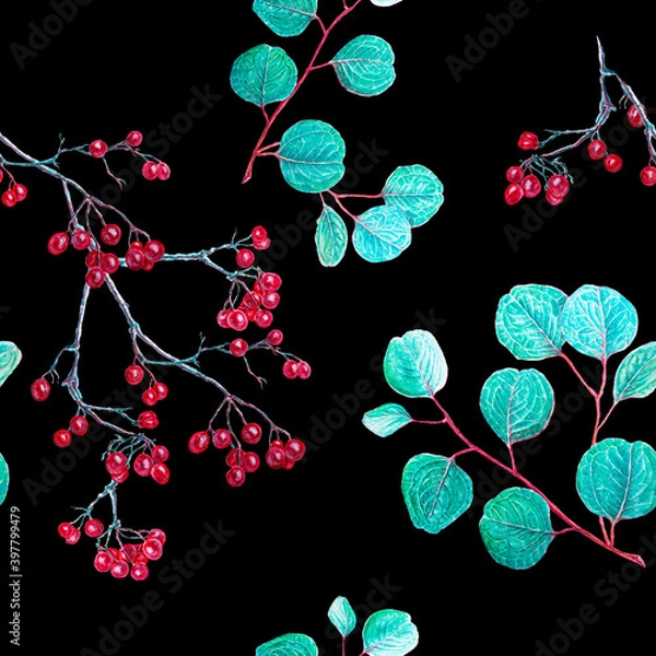 Obraz Seamless watercolor pattern with red berries