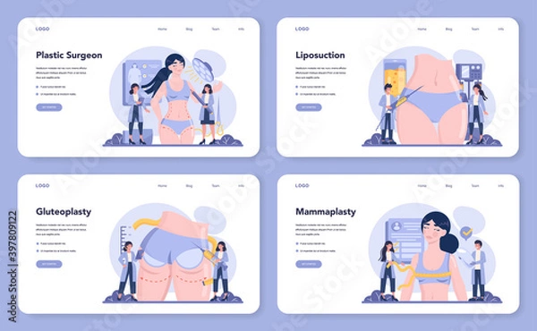 Fototapeta Plastic surgery web banner or landing page set. Idea of body correction.