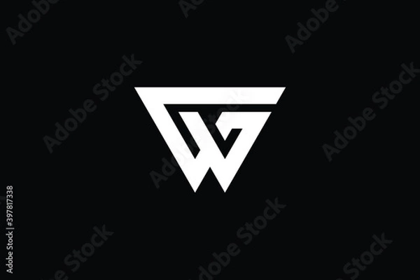 Fototapeta WG logo letter design on luxury background. GW logo monogram initials letter concept. WG icon logo design. GW elegant and Professional letter icon design on black background. W G GW WG