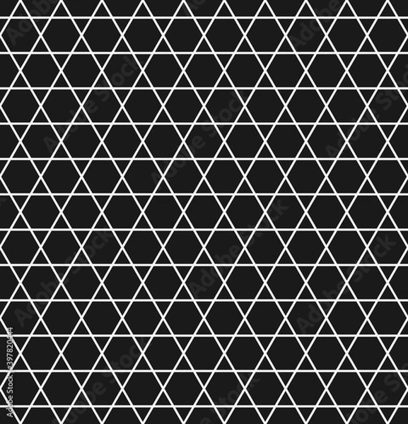 Fototapeta Geometric seamless pattern with hexagons and triangles in black and white