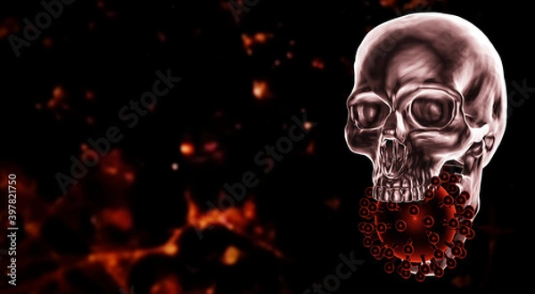 Fototapeta Totenkopf in Cyberpunk - Optik vor schwarz / rotem Hintergrund