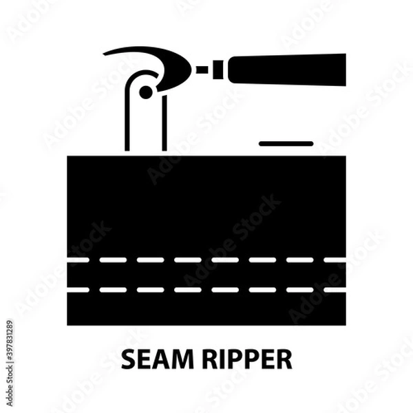 Fototapeta seam ripper icon, black vector sign with editable strokes, concept illustration