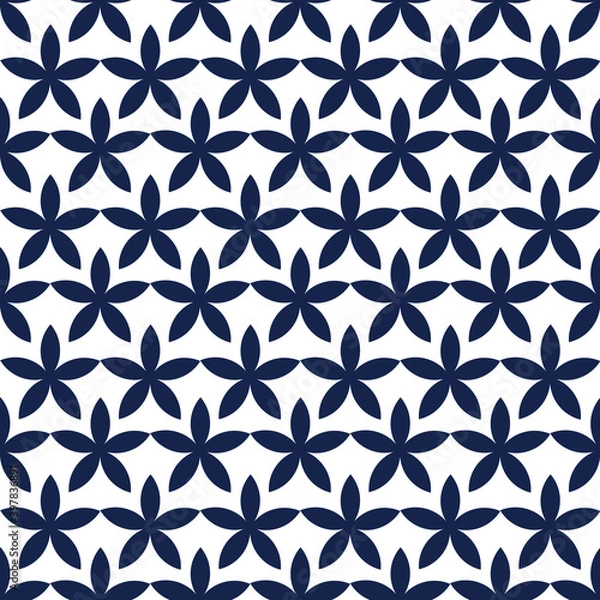 Fototapeta Floral asian seamless circles pattern. Japanese blue pattern. Ornament vector illustration. Vector illustration