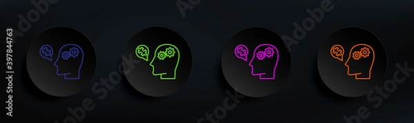 Fototapeta Mechanical brain human dark badge color set. Simple thin line, outline vector of artifical icons for ui and ux, website or mobile application