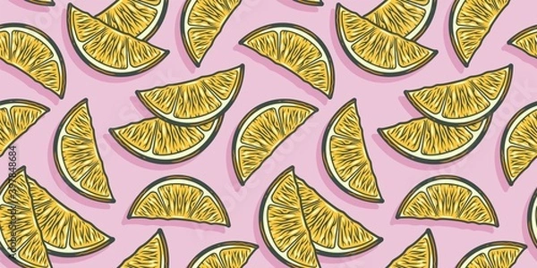Fototapeta Seamless pattern wallpaper with lime, lemon and orange fruit, juicy fresh summer bar