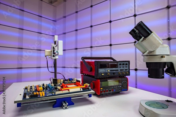 Fototapeta Automated control of printed circuit boards. Control of chip mounting.