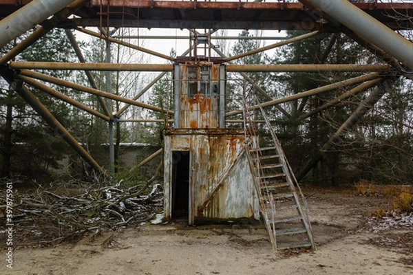Obraz An elevator at Soviet radar Duga. Russian woodpecker - over-the-horizon radar station near Chernobyl