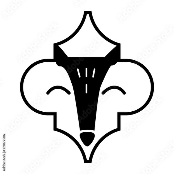 Fototapeta Christmas Arabesque Tile  Ornament with fox isolated on white background. Vector flat illustration. Christmas and New Year design.