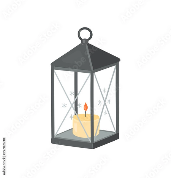Obraz Hand drawn winter lantern with candle vector illustration
