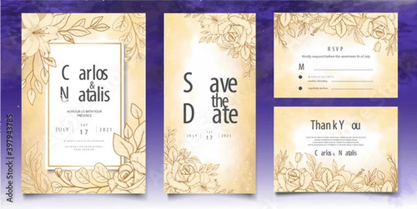 Obraz Beautiful wedding invitation with floral elements background