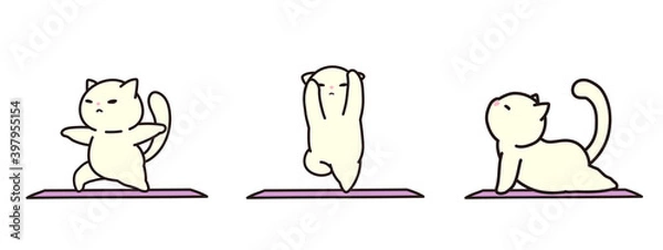 Obraz ヨガをする猫　様々なポーズ　イラストセット