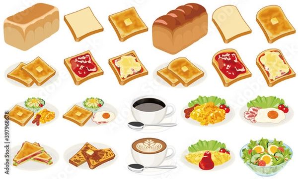 Obraz 朝食の食パンアイコン（バタートースト、ジャムトースト、ピザトースト）