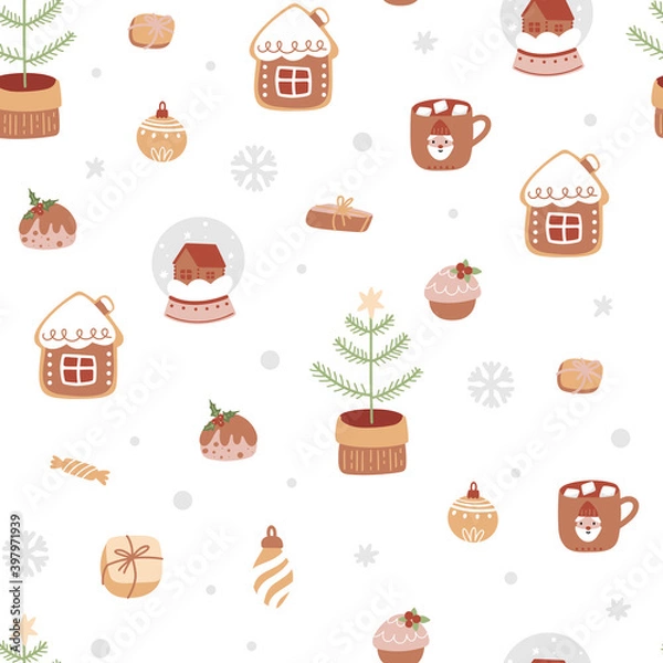 Fototapeta Seamless pattern with Christmas elements