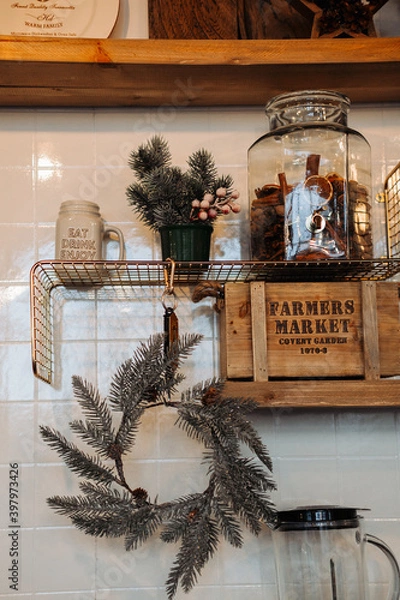 Obraz kitchen with New Year's decor