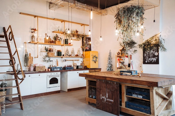 Obraz kitchen with New Year's decor