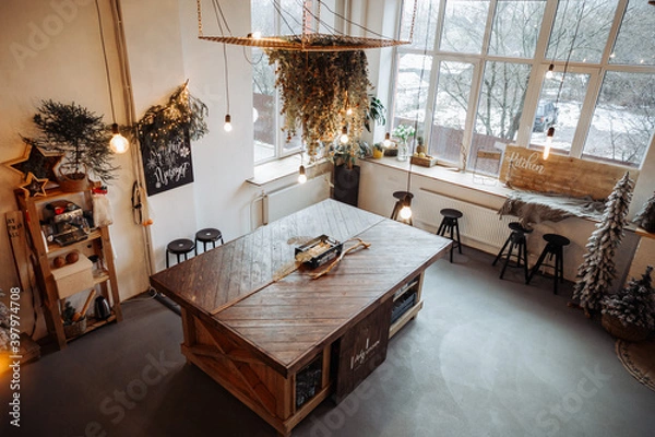 Obraz kitchen with New Year's decor