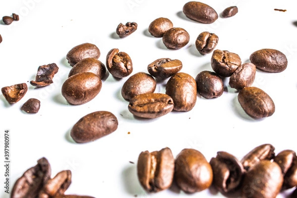 Obraz Set of fresh roasted coffee beans isolated on white background.