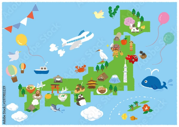 Fototapeta 国内旅行　観光マップ　A4　ポスター