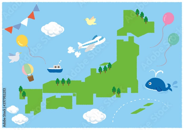 Fototapeta ゆるい日本地図 A4