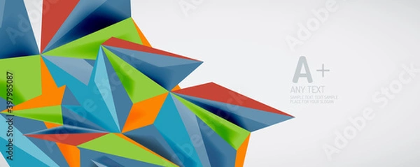 Fototapeta Vector triangle geometric backgrounds. Low poly 3d shape on light backdrop. Vector illustration for covers, banners, flyers and posters and other designs