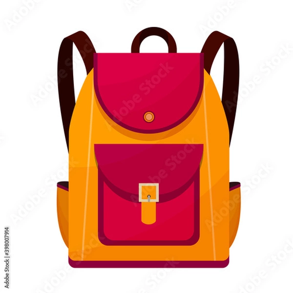 Fototapeta Colored school backpack. Education, schoolbag luggage, rucksack. Kids school bag with education equipment. Backpacks with study supplies. Student satchels. Vector illustration