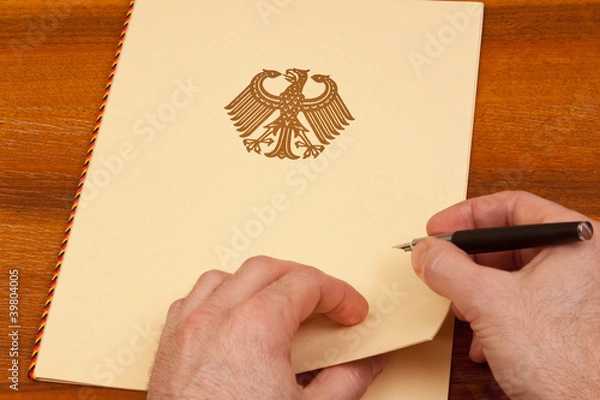 Obraz Dokumenty z orłem federalnym - umowa, prawo znakowe