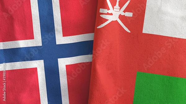 Obraz Oman and Norway two flags textile cloth 3D rendering
