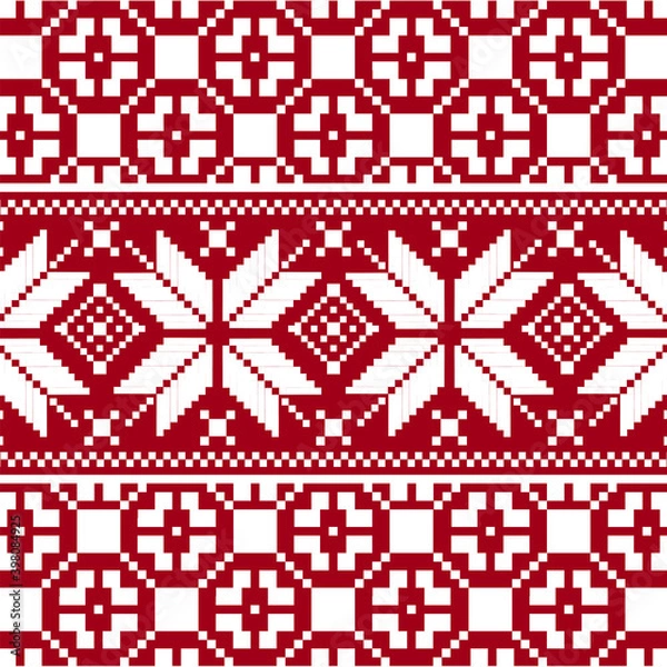 Fototapeta Knitted Christmas seamless pattern in red with geometric pattern