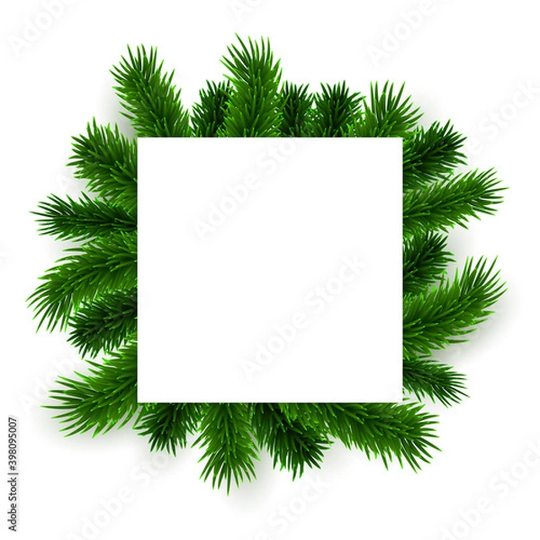 Obraz Square Christmas blank banner decorated with green fir tree branches, vector illustration