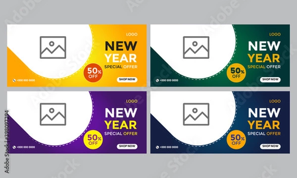 Fototapeta Set of abstract Editable minimal cover banner design template. blue and yellow background color. Suitable for social media post and web internet ads. Vector illustration with photo college