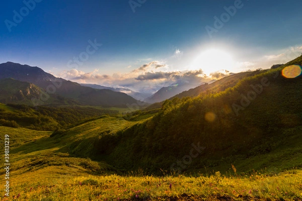 Obraz Beautiful mountain landscape at Caucasus mountains with clouds and blue sky