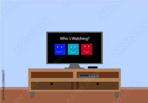 Obraz Tv que se encuentra situado en un mueble. Pronto para reproducir peliculas en streaming con un tv box. Netflix